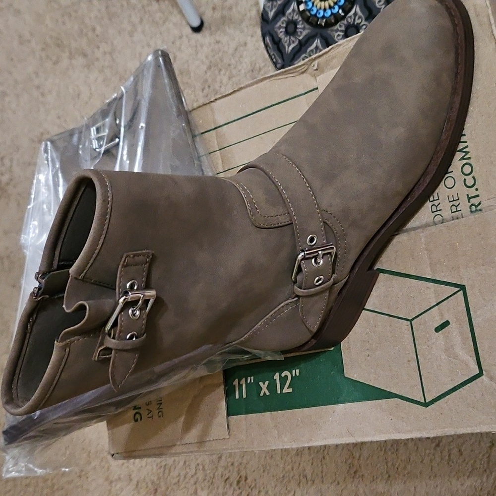 Taupe Moto Ankle Boots with Buckle